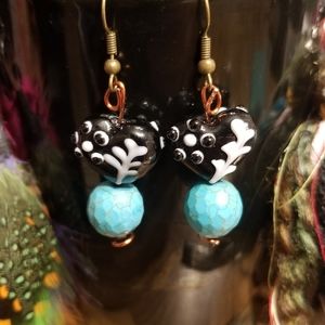 Boho Heart lamp work Beaded Earrings Handmade